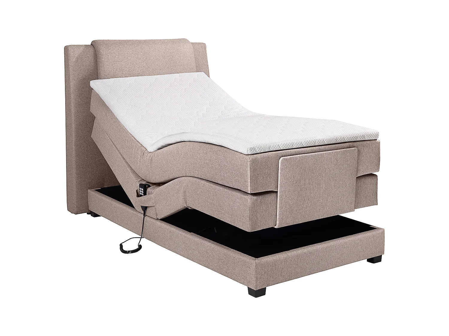 Conjunto completo boxspring con cabecero + somieres articulados eléctricos + colchón + cubrecolchón - 100 x 200 cm - Tela - Beige - CASTEL II de PALACIO