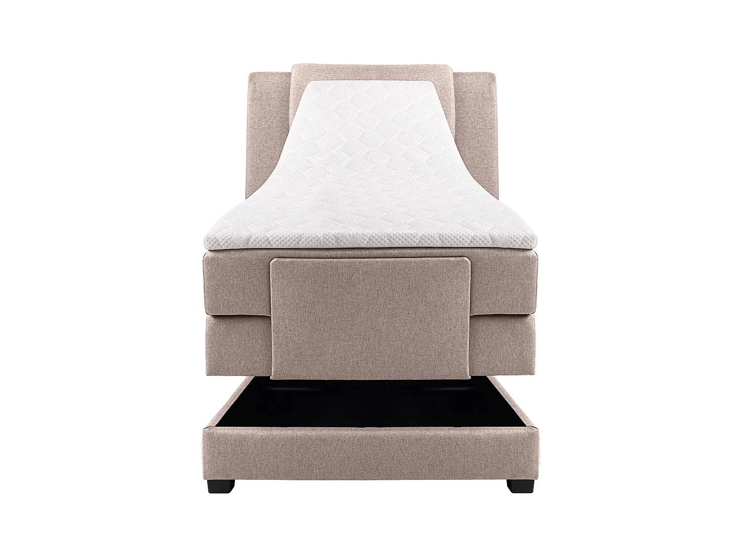 Conjunto completo boxspring con cabecero + somieres articulados eléctricos + colchón + cubrecolchón - 100 x 200 cm - Tela - Beige - CASTEL II de PALACIO