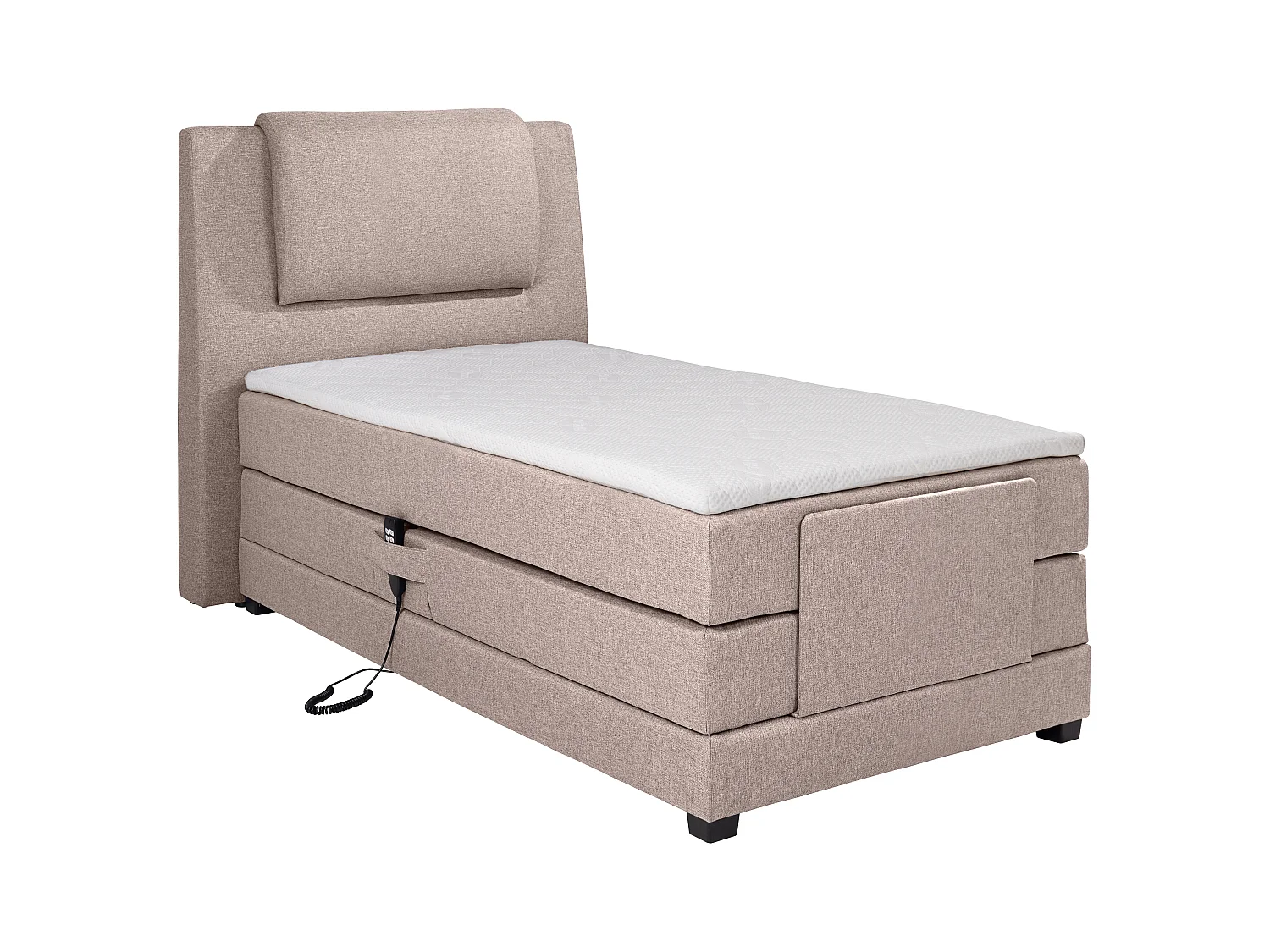 Conjunto completo boxspring con cabecero + somieres articulados eléctricos + colchón + cubrecolchón - 100 x 200 cm - Tela - Beige - CASTEL II de PALACIO