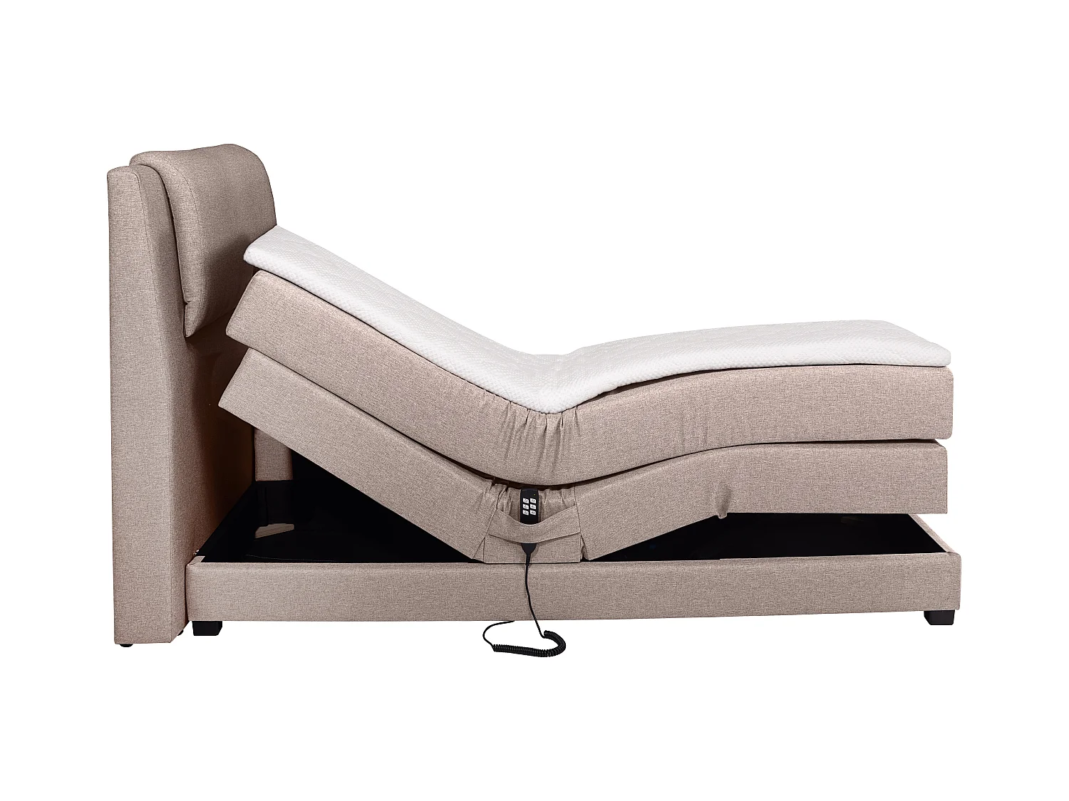 Conjunto completo boxspring con cabecero + somieres articulados eléctricos + colchón + cubrecolchón - 100 x 200 cm - Tela - Beige - CASTEL II de PALACIO