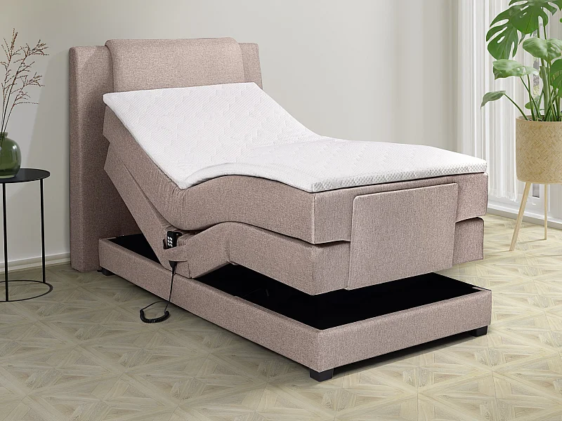 Ensemble complet boxspring tête de lit + sommiers relaxation électrique + matelas + surmatelas - 100 x 200 cm - Tissu - Beige - CASTEL II de PALACIO