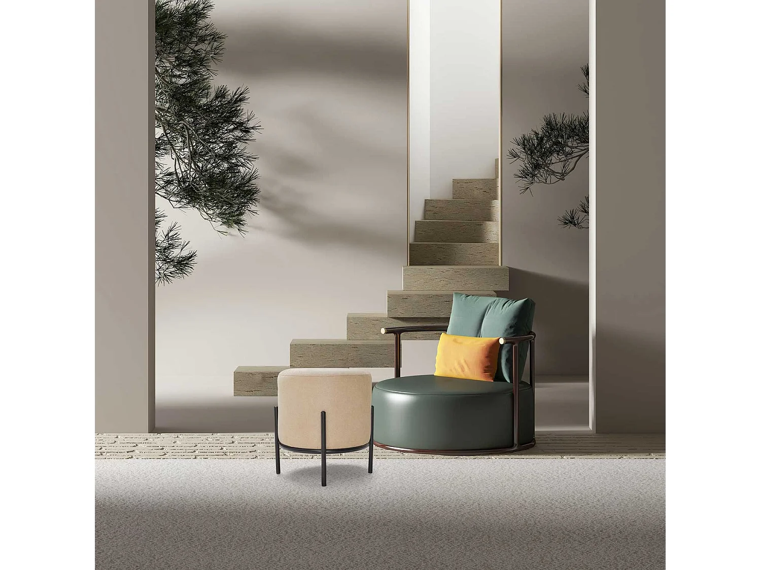 BONN LINEN - Pouf piccolo tondo in tessuto