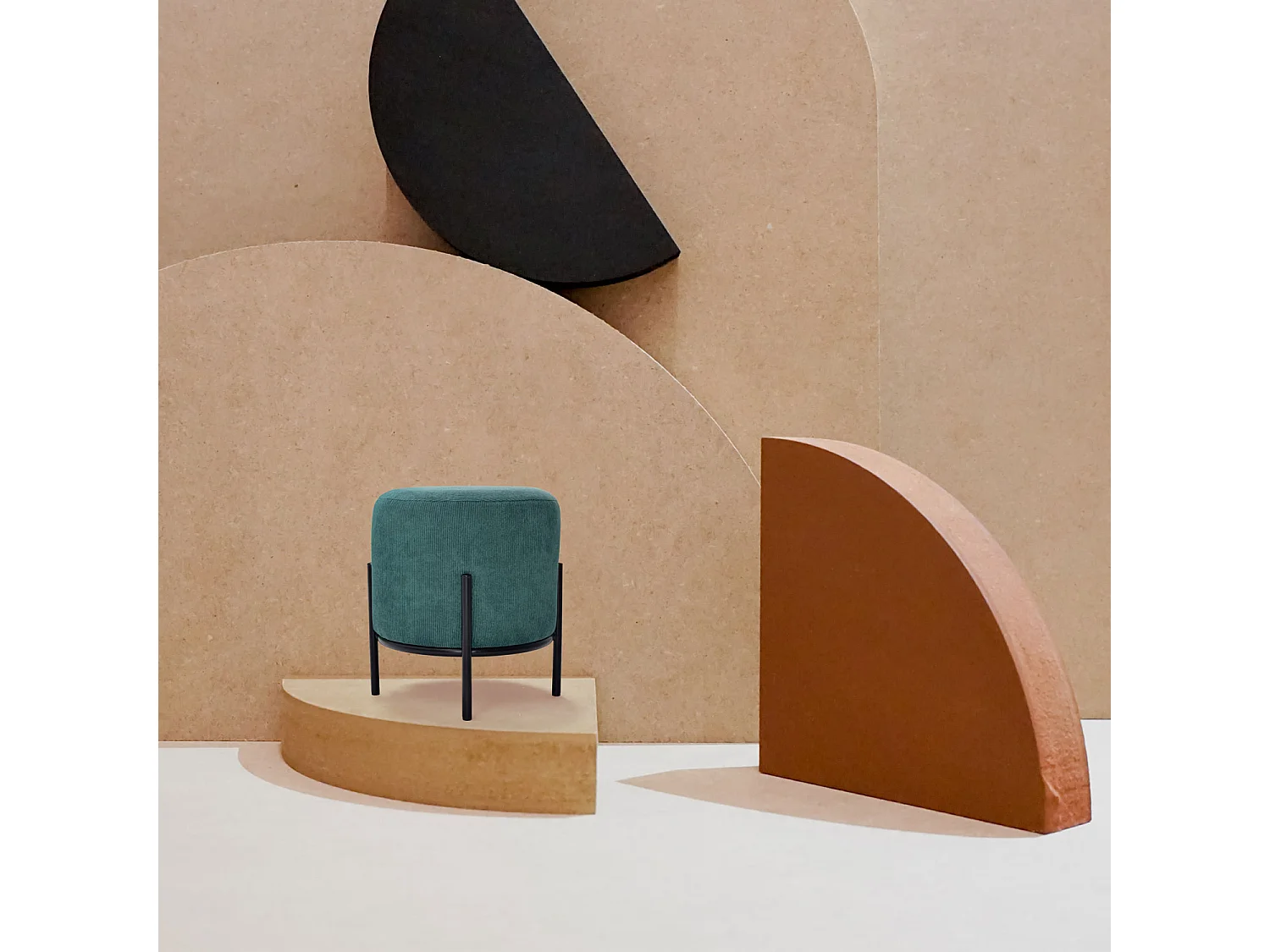 BONN VELVET - Petit pouf rond en velours côtelé