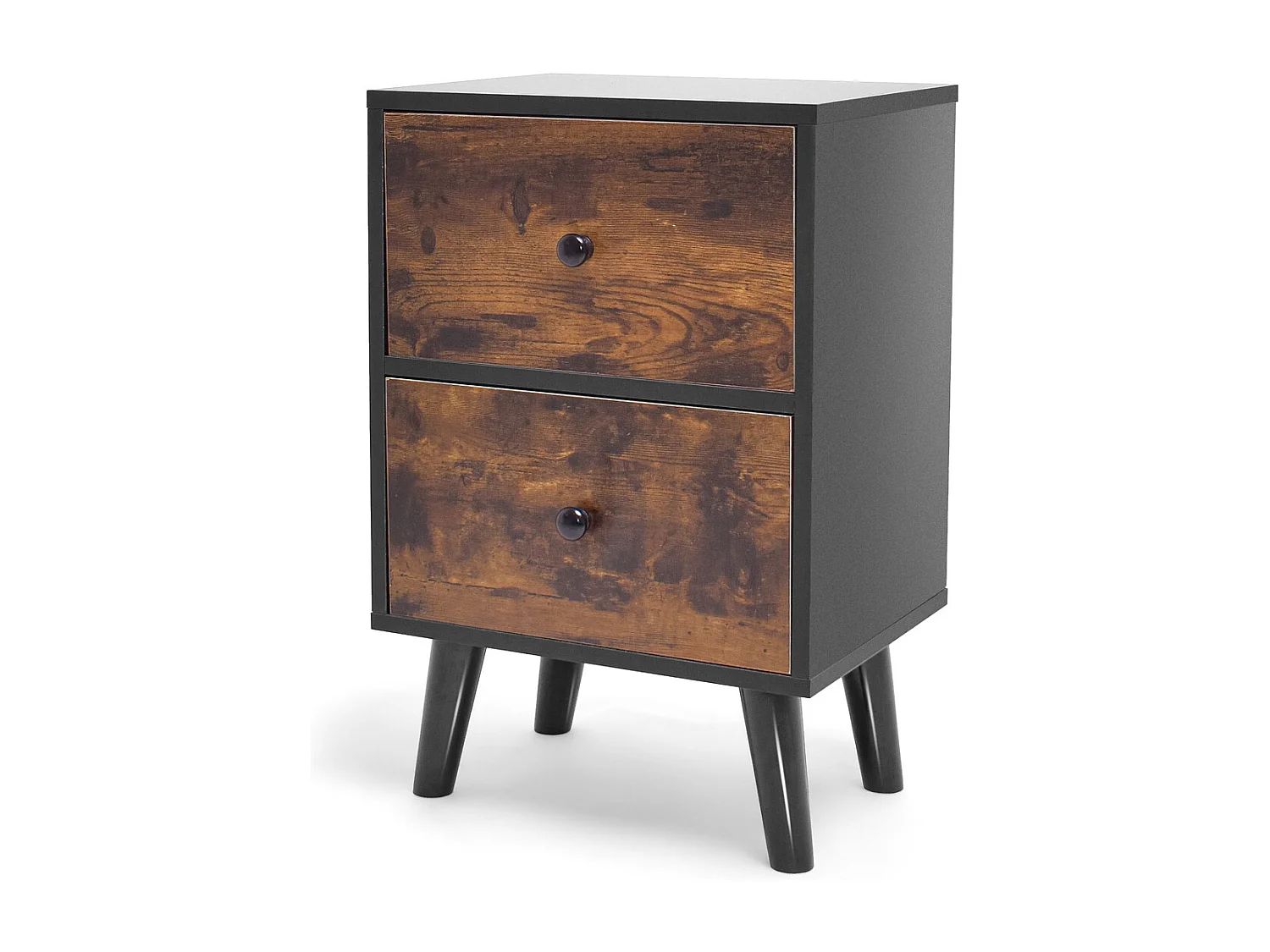 Rocco - Table De Nuit Design En Bois Avec 2 Tiroirs Industriels