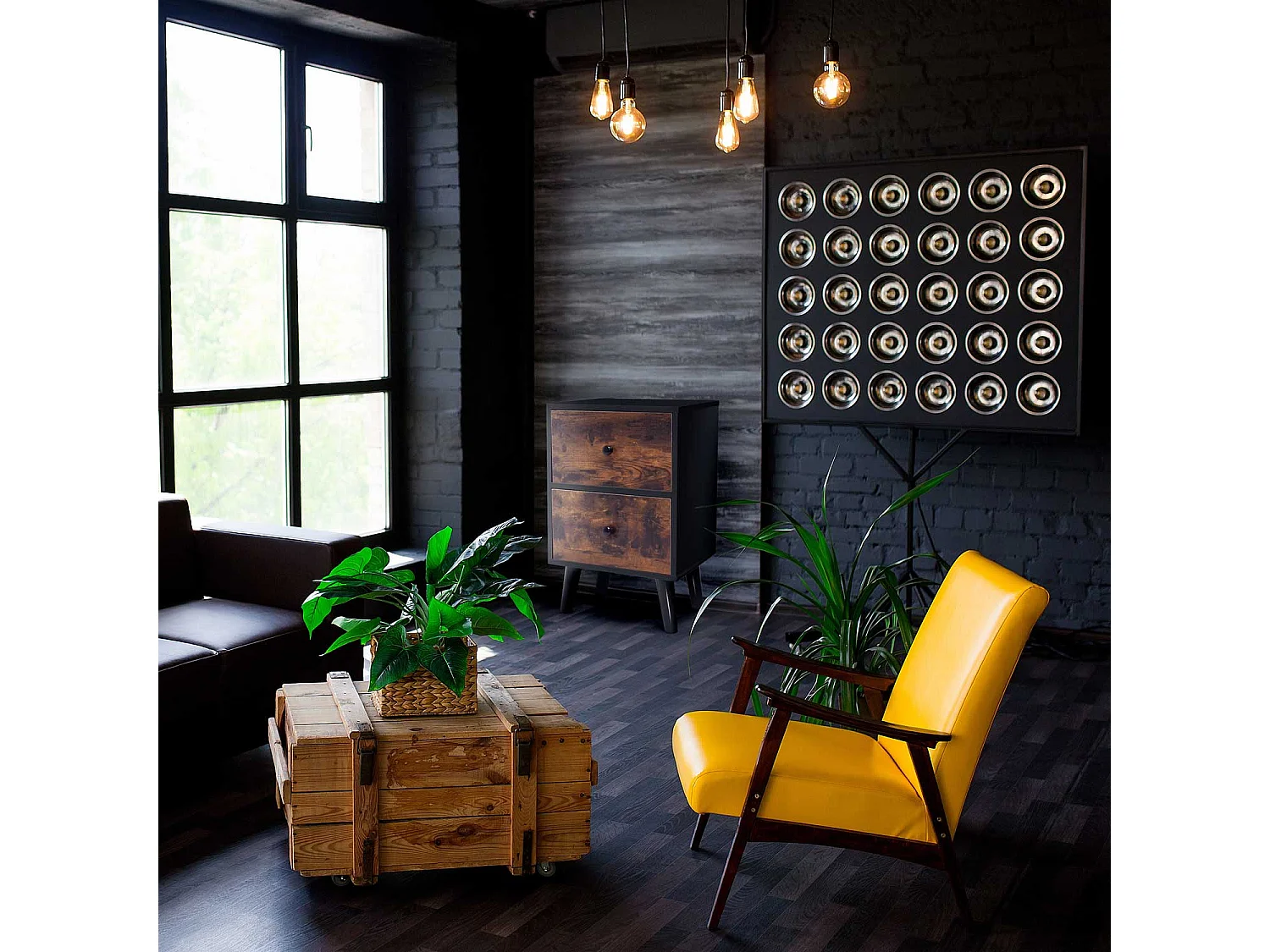 Rocco - Table De Nuit Design En Bois Avec 2 Tiroirs Industriels