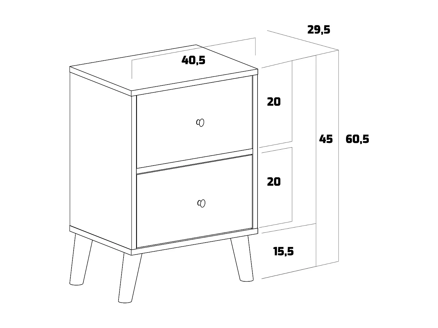 Rocco - Table De Nuit Design En Bois Avec 2 Tiroirs Industriels