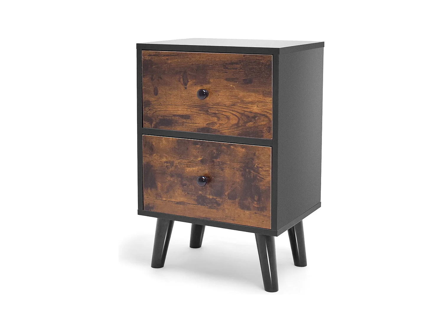 Rocco - Mesa de cabeceira de design em madeira com 2 gavetas. Mesa de cabeceira contemporânea com pés em pinho lacado.