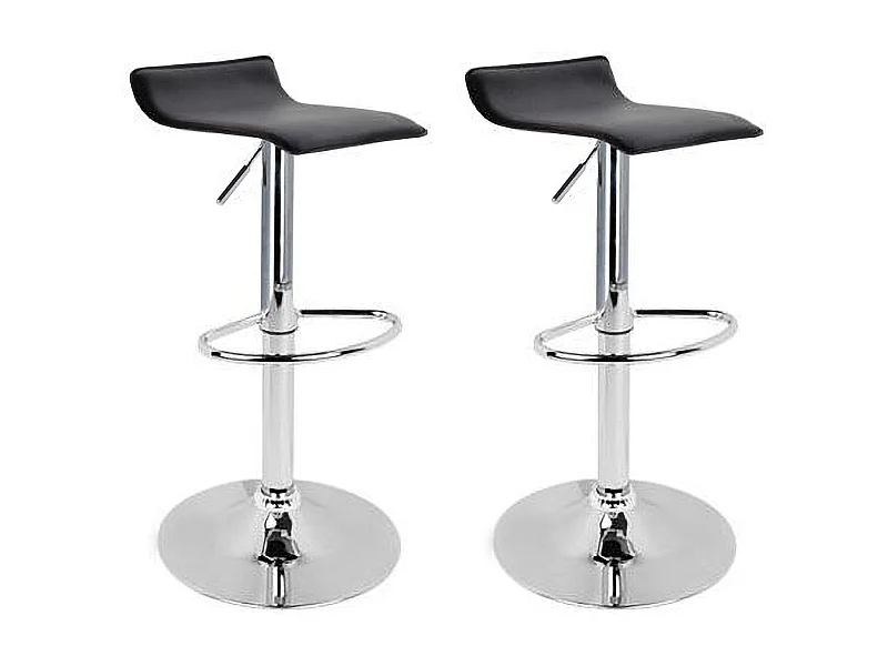 Par de 2 bancos de bar estofados em pele sintética para a cozinha, cor preta Graziano