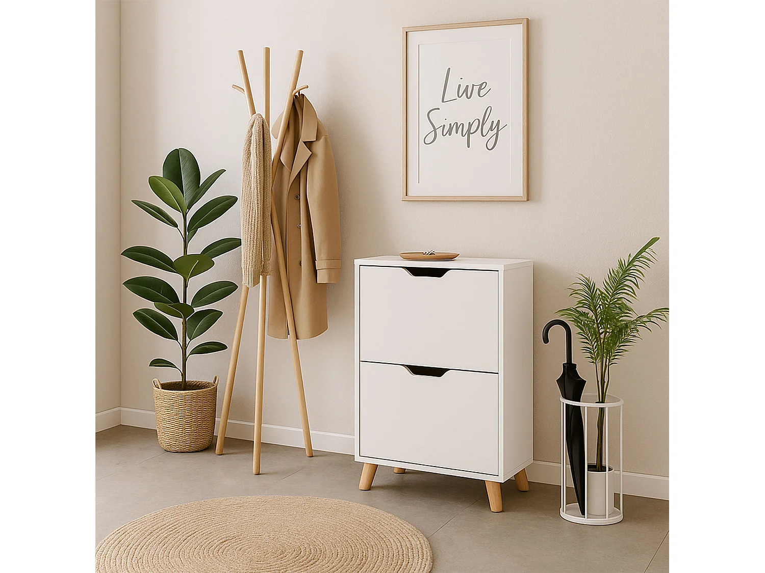 Emma - Zapatero Ahorraespacio 2 Puertas 55x82x25 cm 12 Pares en Madera Blanca