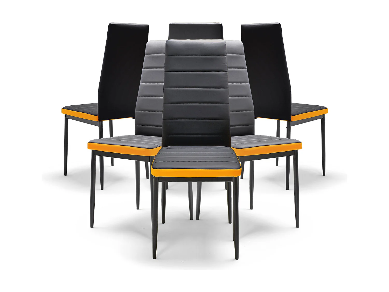 ATENE - Lot de 6 chaises de salle à manger en similicuir, style moderne, noir et orange