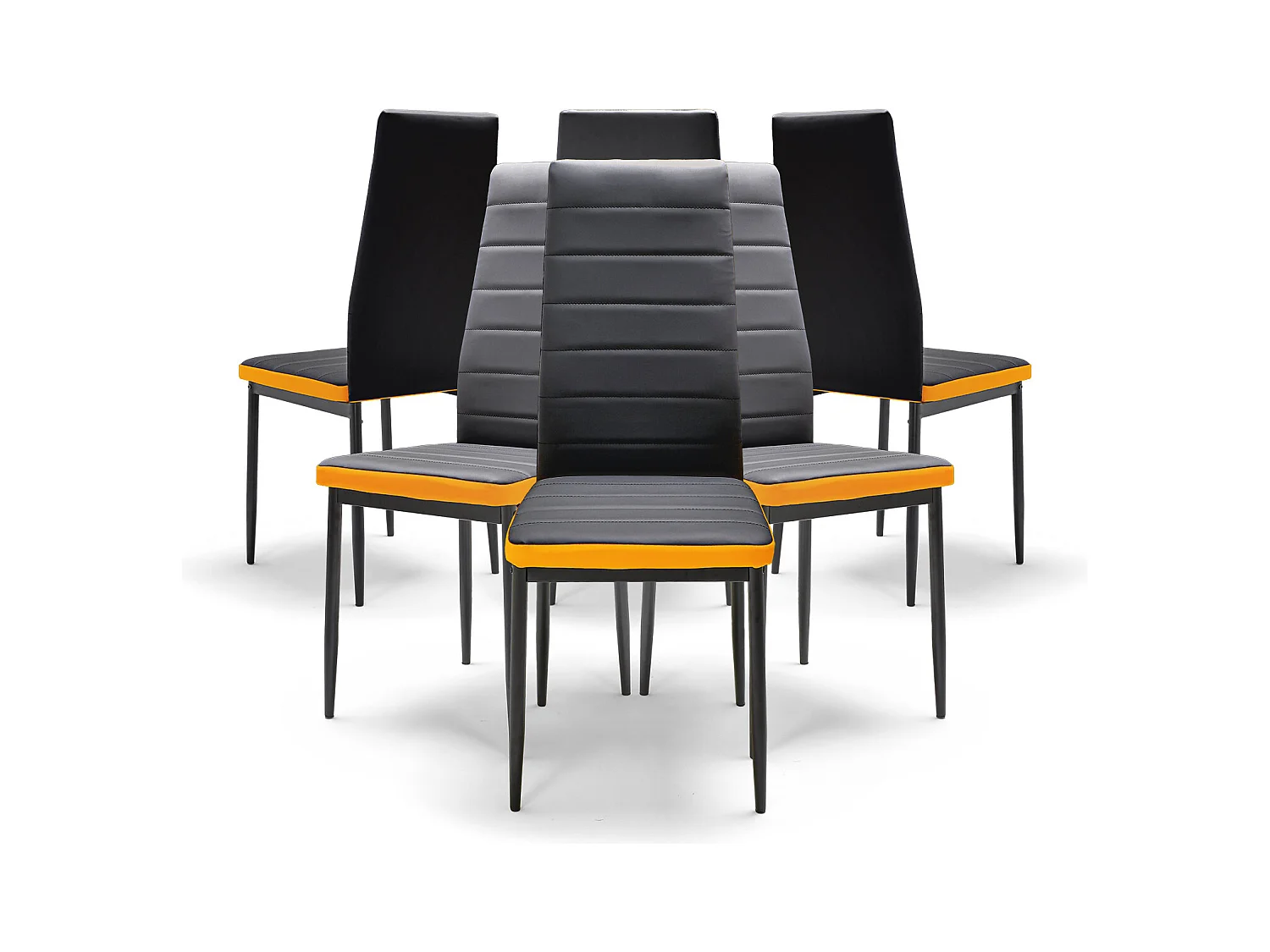 ATENE - Lot de 6 chaises de salle à manger en similicuir, style moderne, noir et orange