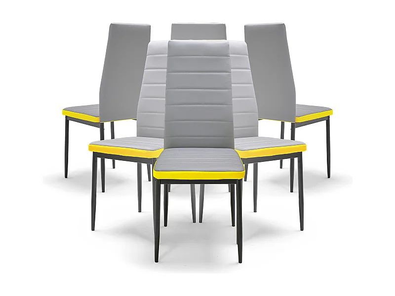 ATENE - Set di 6 sedie con schienale alto in letherette, stile moderno, grigio e giallo