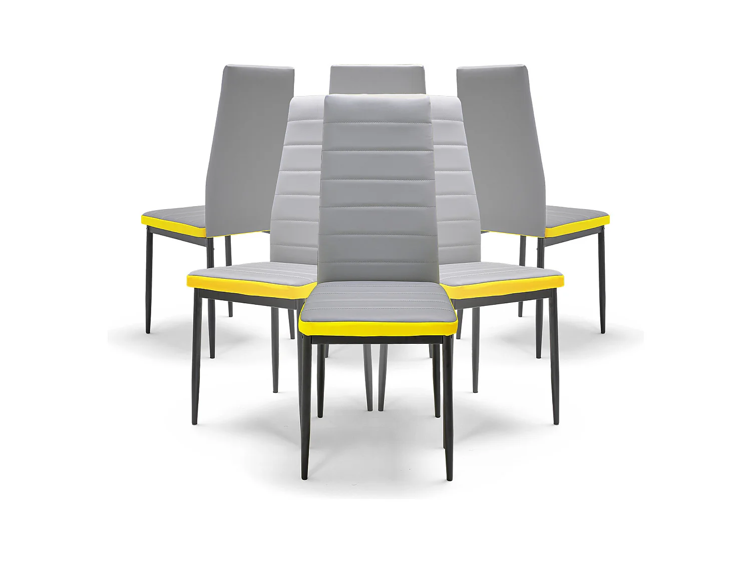 ATENE - Lot de 6 chaises de salle à manger en similicuir, style moderne, gris et jaune