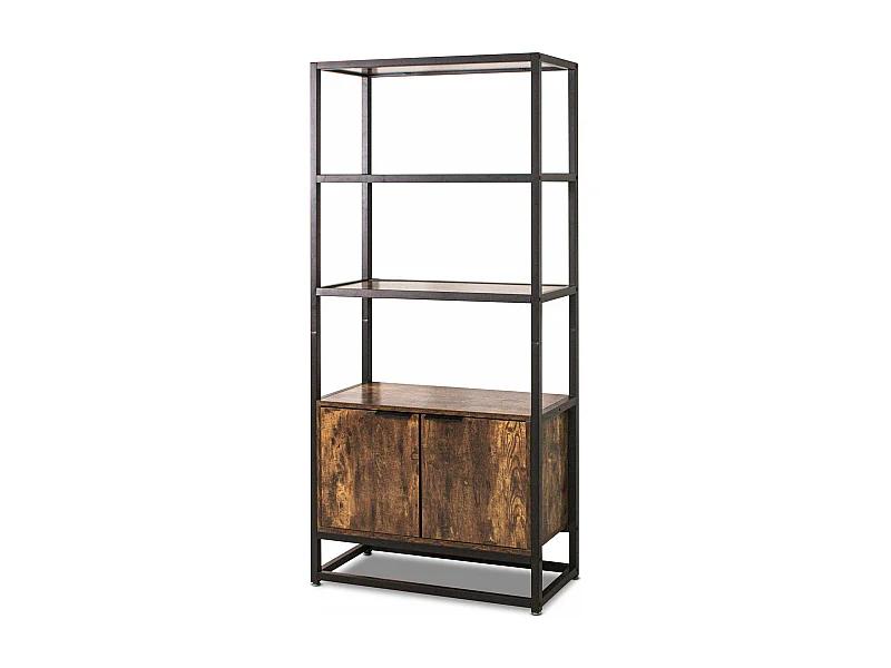 Edo - Libreria Industriale 3 Ripiani A Vista E 2 Ante, 76X33Xh163Cm