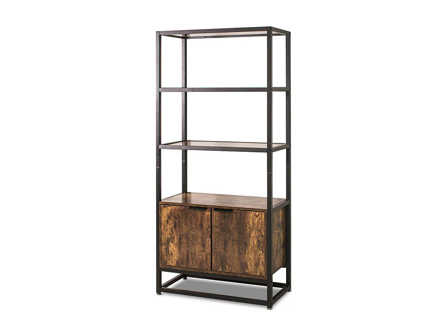 Edo - Prateleira estilo industrial com 3 compartimentos abertos e 2 portas, 76x33xH163 cm