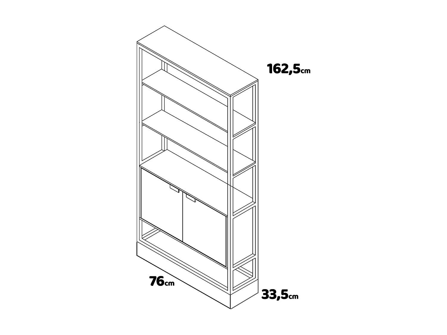 Edo - Prateleira estilo industrial com 3 compartimentos abertos e 2 portas, 76x33xH163 cm