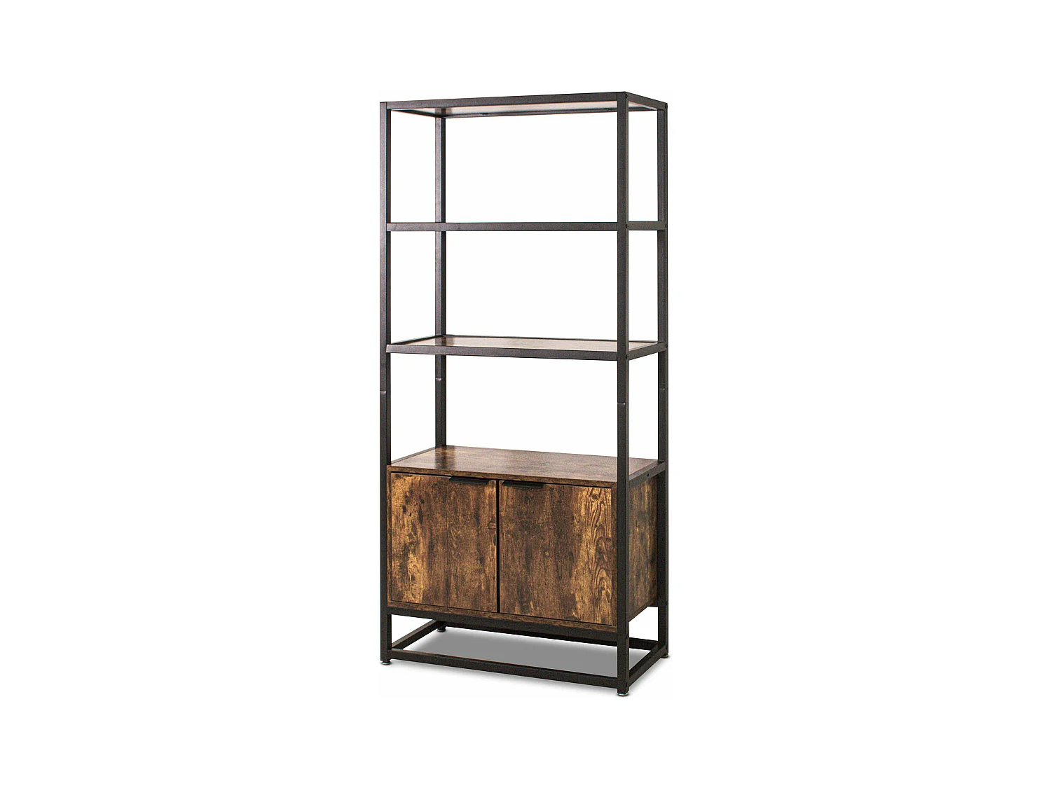 Edo - Libreria Industriale 3 Ripiani A Vista E 2 Ante, 76X33Xh163Cm