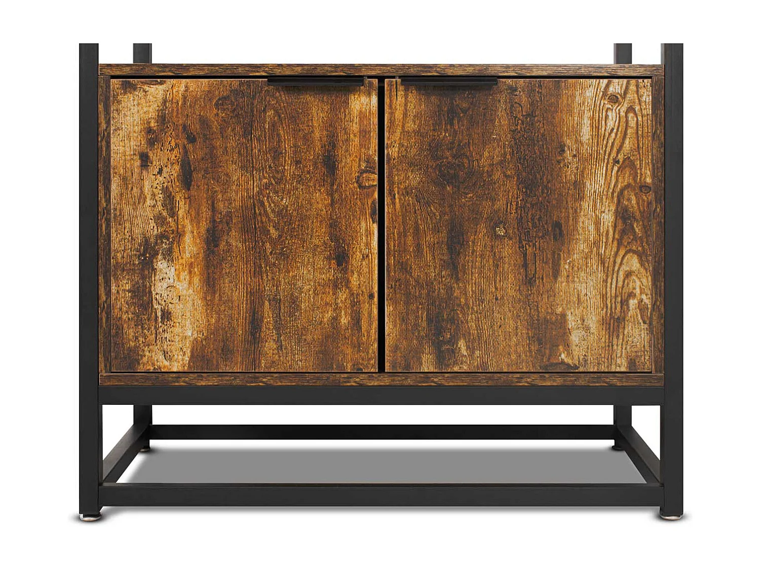 Edo - Prateleira estilo industrial com 3 compartimentos abertos e 2 portas, 76x33xH163 cm