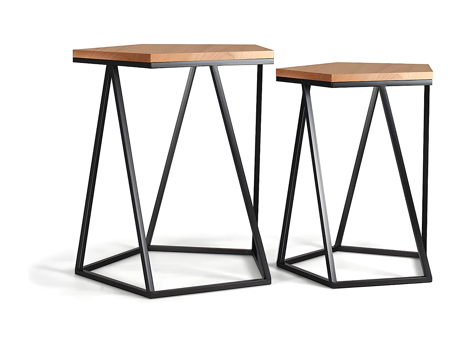 Conjunto de 2 mesas de centro em carvalho e ferro forjado em estilo industrial