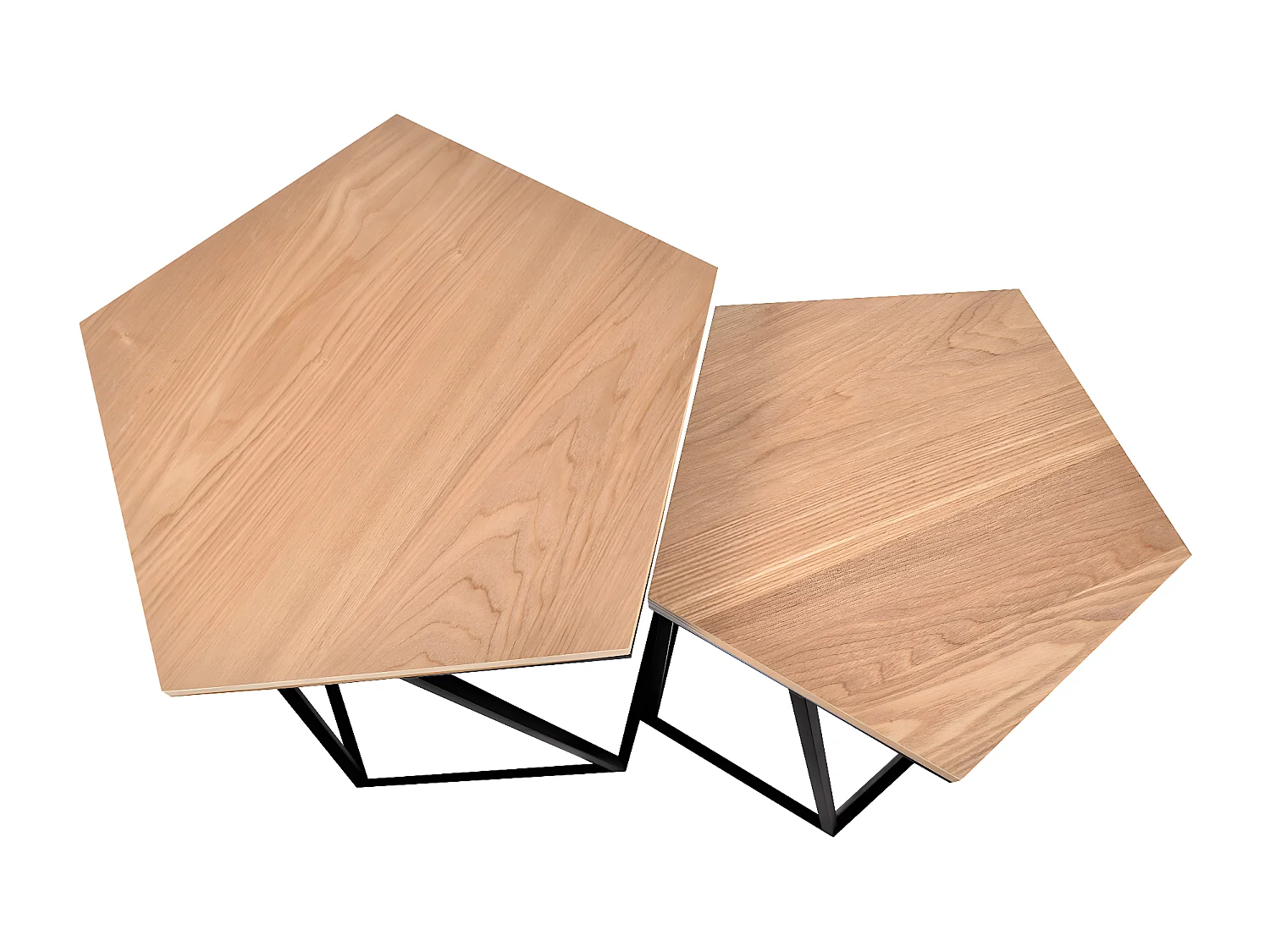 Conjunto de 2 mesas de centro em carvalho e ferro forjado em estilo industrial