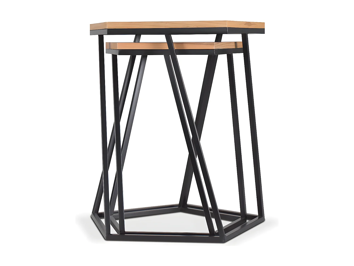 Conjunto de 2 mesas de centro em carvalho e ferro forjado em estilo industrial