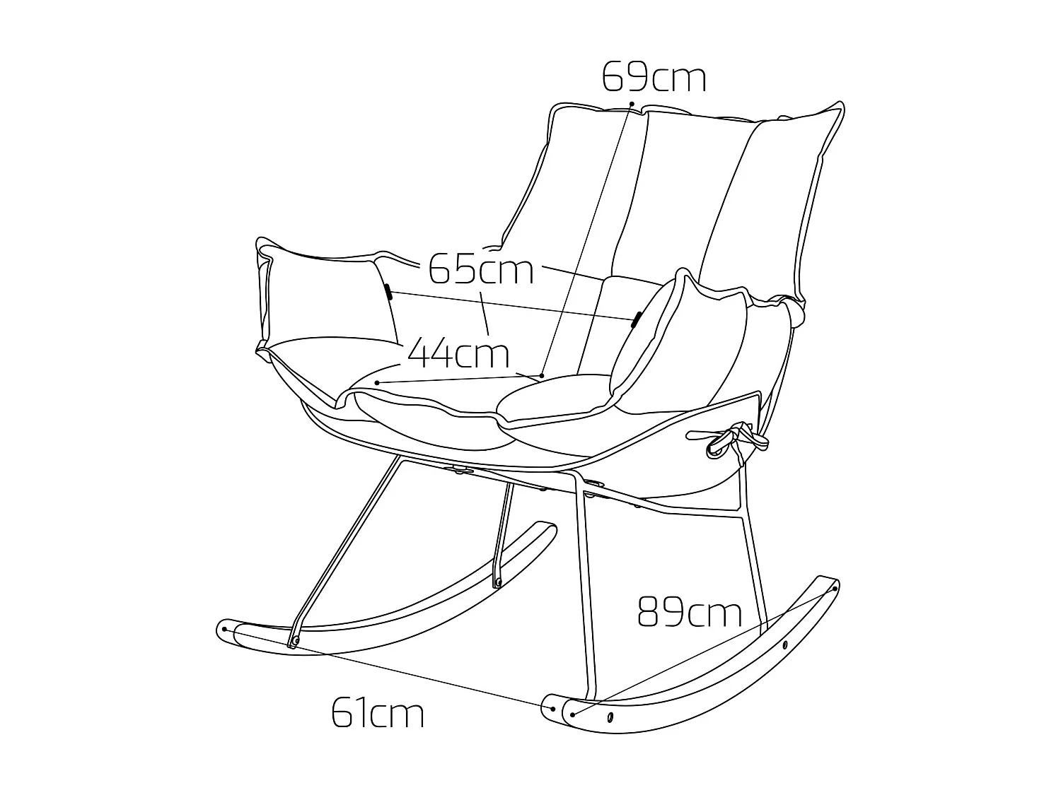 Santiago - Poltrona de Balanço Design em Pp e Madeira de Pinho. Cadeira de Baloiço com Almofada de Veludo Amarelo Delia Acolchoada e Acolchoada