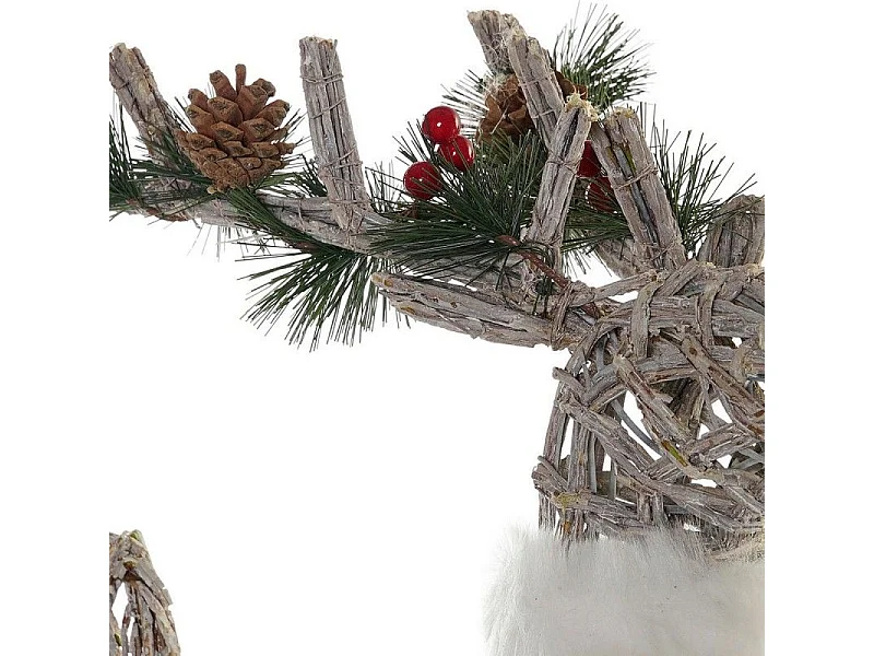 Weißer Korbweihnachtsrentier mit LED-Beleuchtung 33x14x60 cm - Set mit 3 festlichen Dekorationen