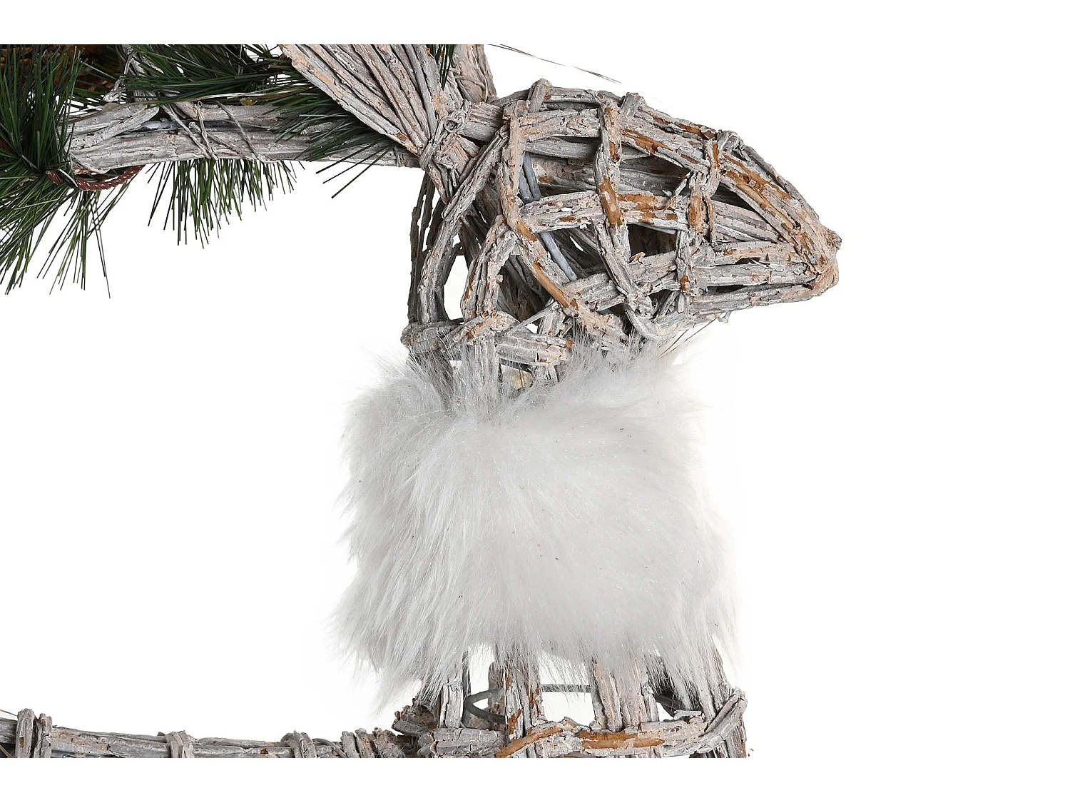 Weißer Korbweihnachtsrentier mit LED-Beleuchtung 33x14x60 cm - Set mit 3 festlichen Dekorationen