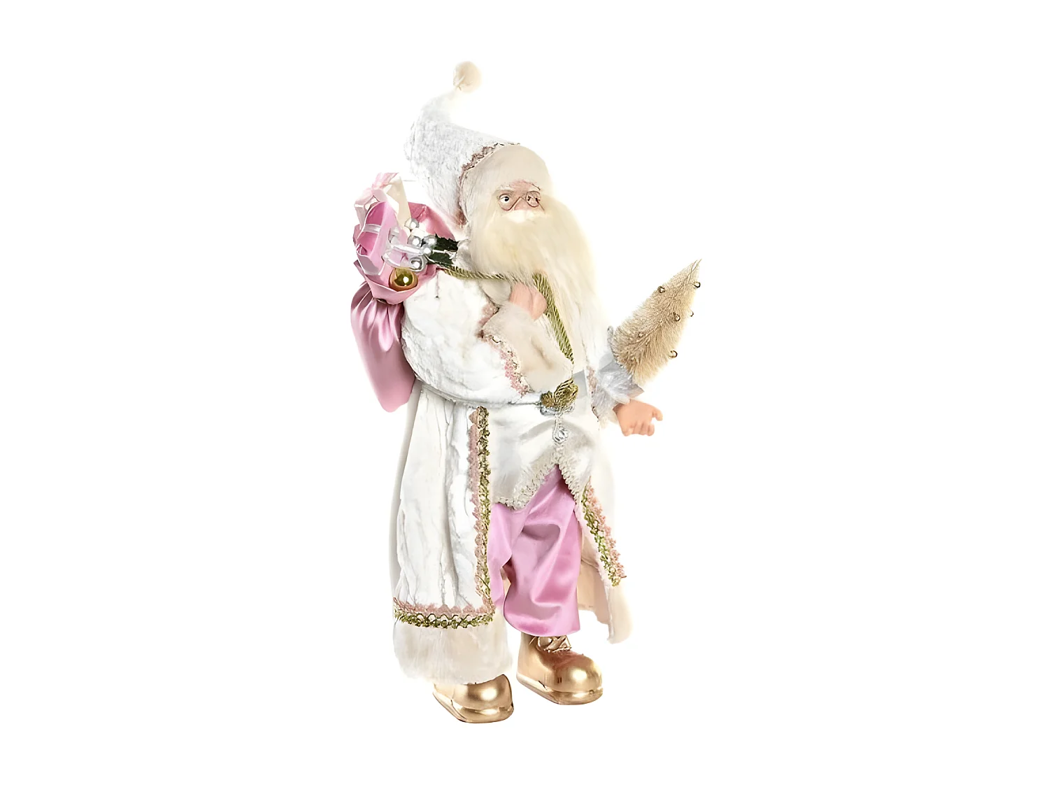 Decoratieve Kerstfiguur Kerstman Grijs Roze Hout 32x20x60cm