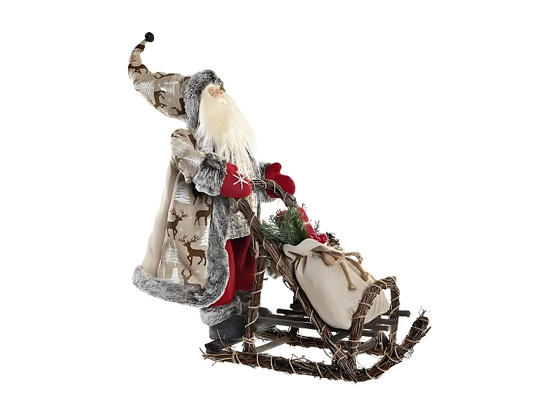 Weihnachtsdekoration Weihnachtsmann aus Holz und Polyester Rot Grau 42x22x48 cm, Originelles und Langlebiges Festliches Element