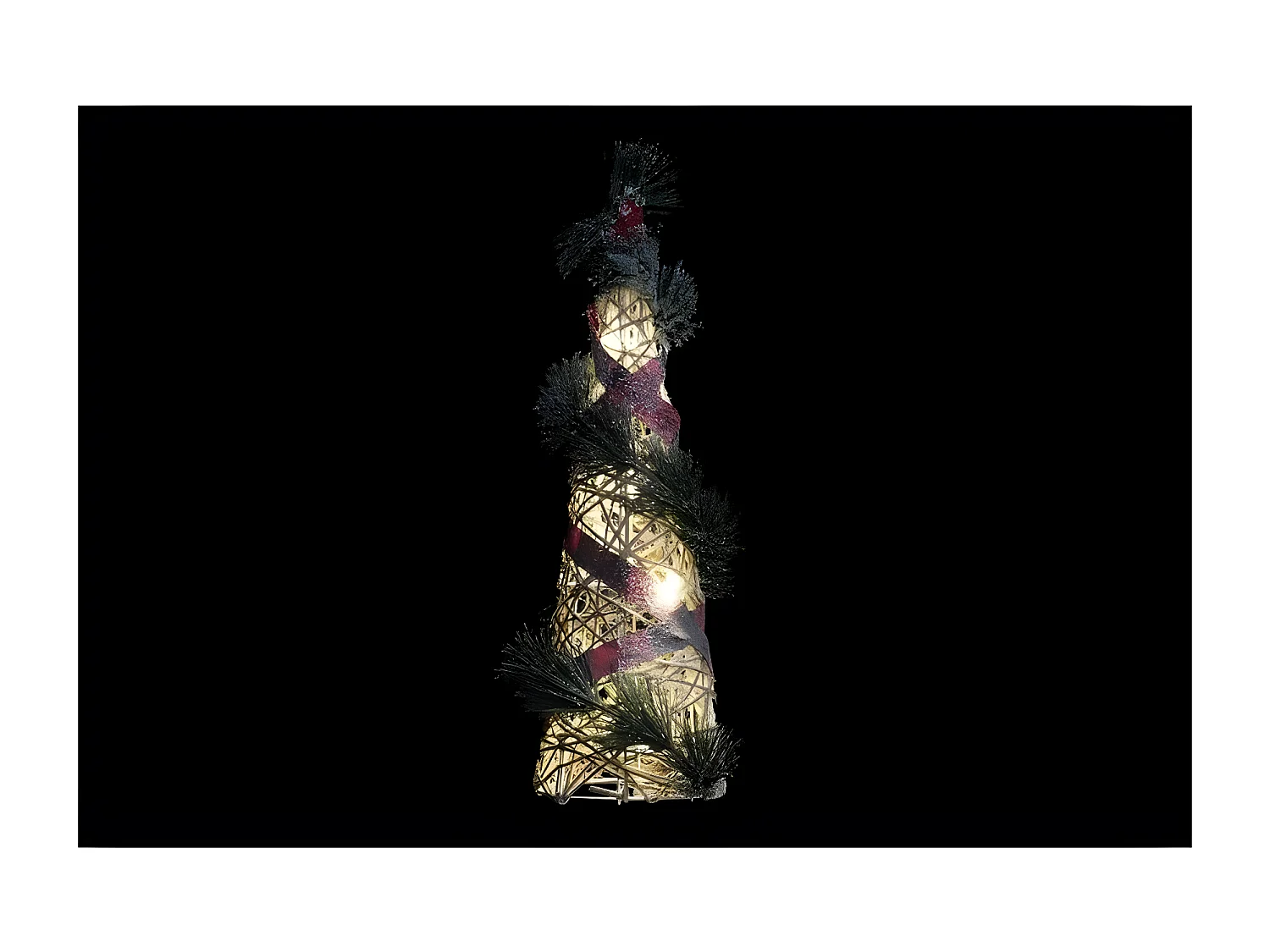 Décoration Noël LED Cônes 3Pièces Rotin Enneigé(20x20x80cm)