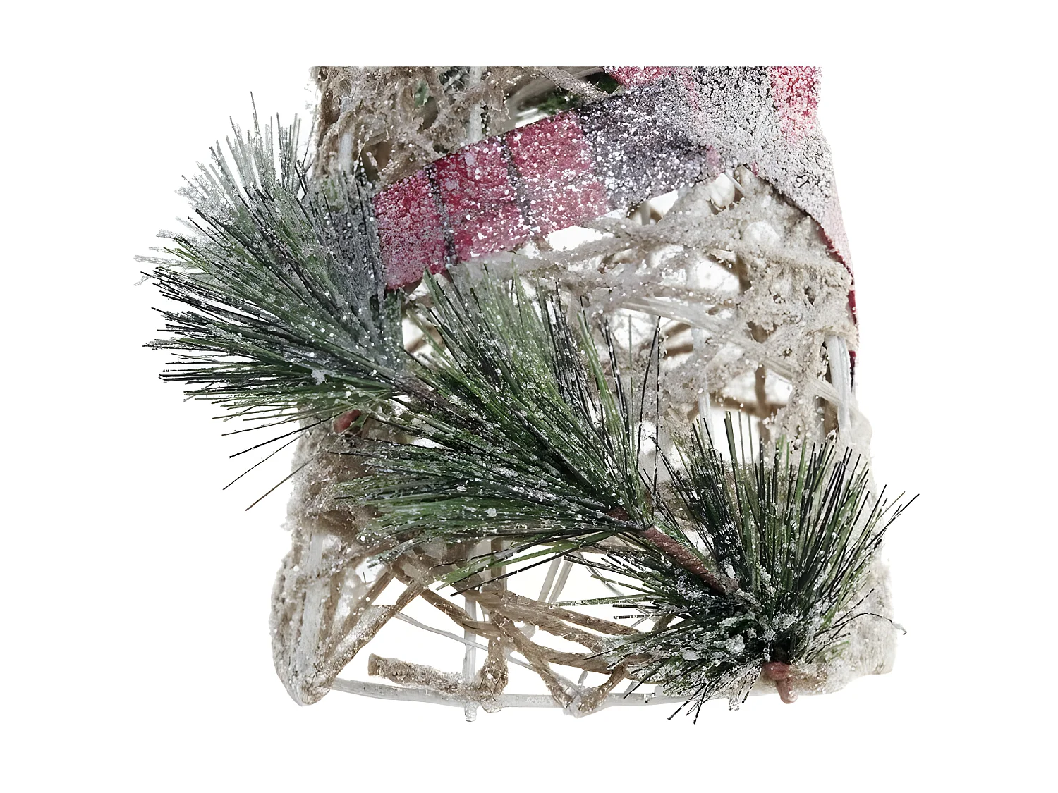 Decoração de Natal LED 3 Cone de Vime Nevado 80 cm - Luzes a Pilhas, Vermelho Verde Natural