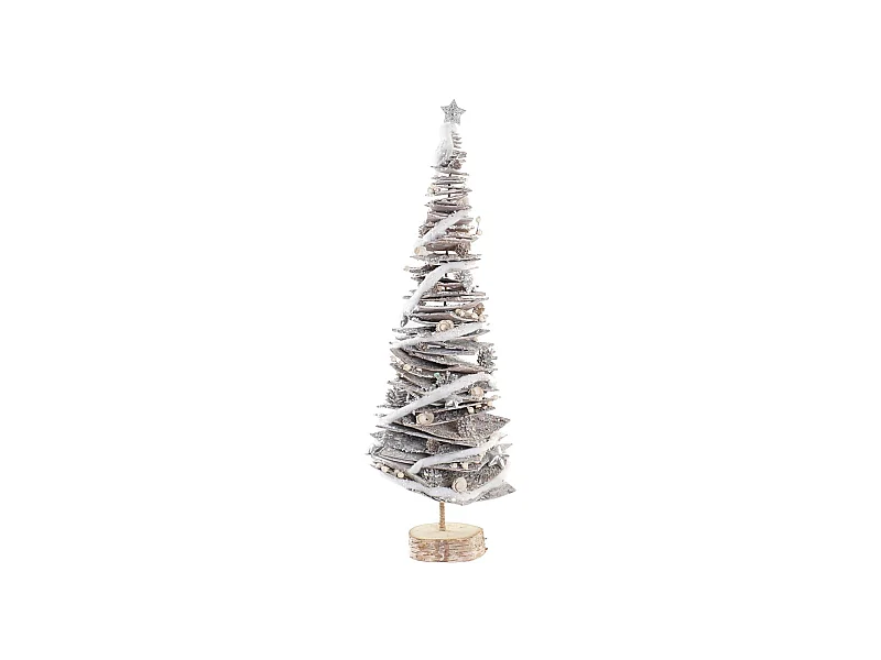 Arbre décoratif en écorce de bouleau 34x34x102 cm finition neige naturelle, idéal décoration murale de Noël
