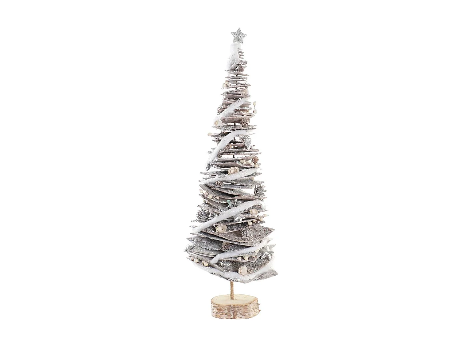 Arbre décoratif en écorce de bouleau 34x34x102 cm finition neige naturelle, idéal décoration murale de Noël