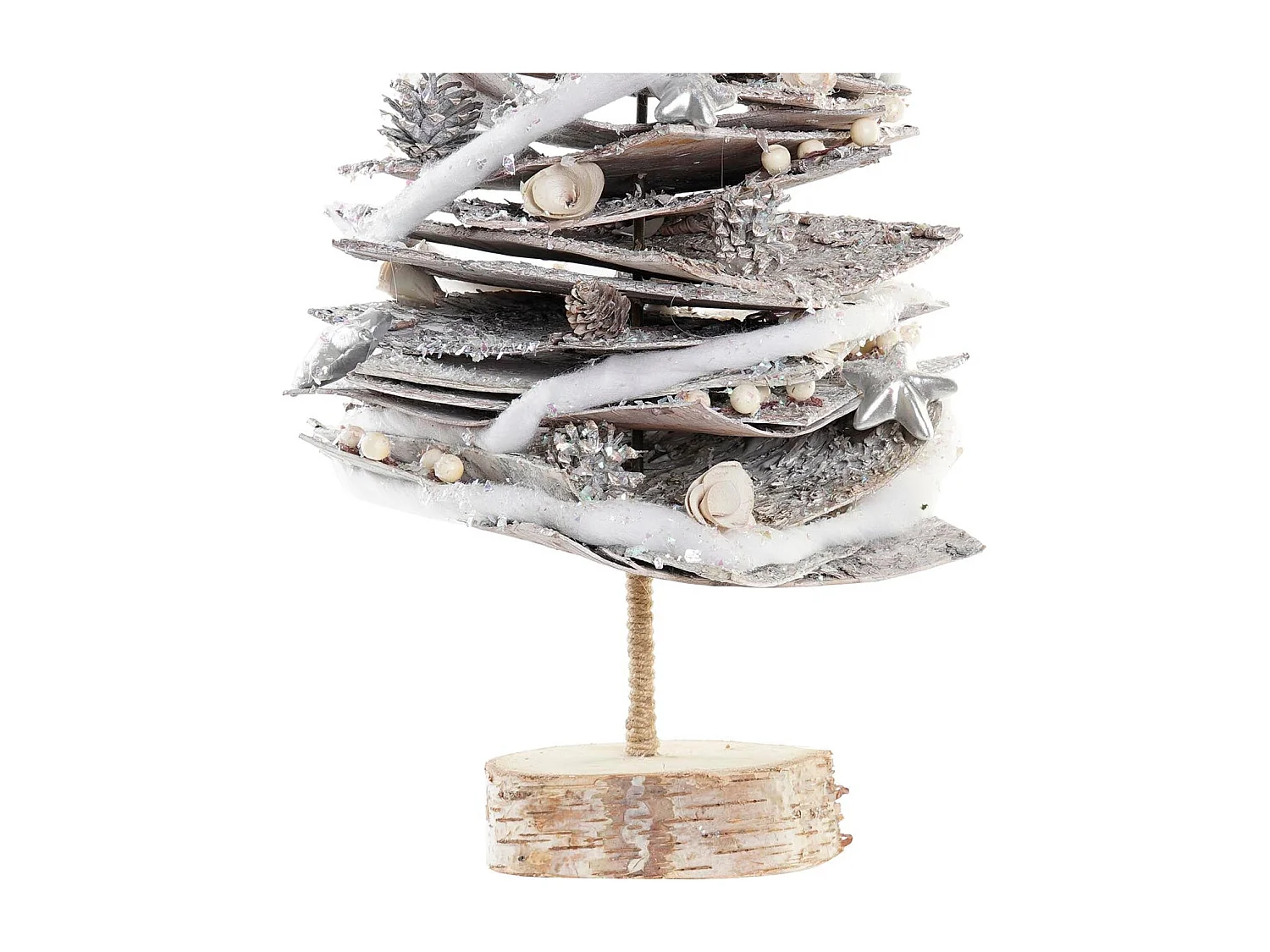 Arbre décoratif en écorce de bouleau 34x34x102 cm finition neige naturelle, idéal décoration murale de Noël