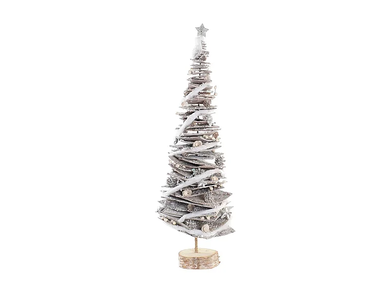Arbre décoratif en écorce de bouleau 34x34x102 cm finition neige naturelle, idéal décoration murale de Noël