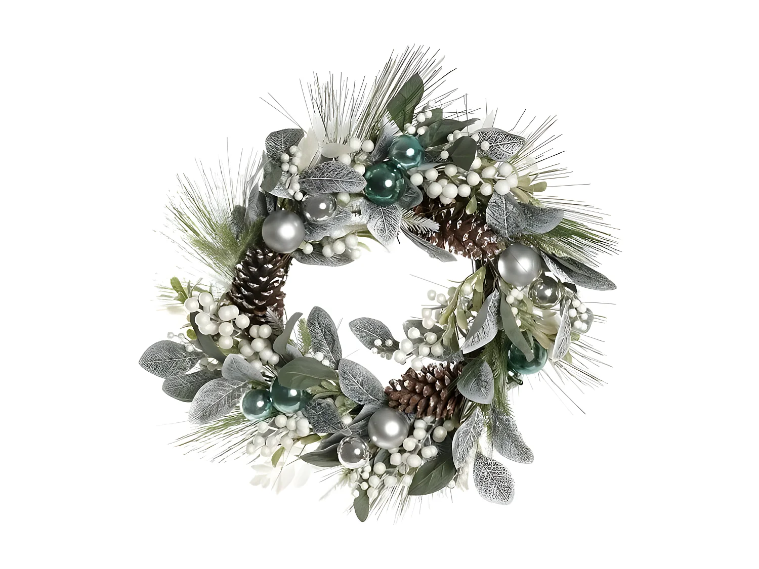 Blauwe zilveren kerstkrans van PVC en rotan 60x60x12 cm, originele feestelijke wanddecoratie