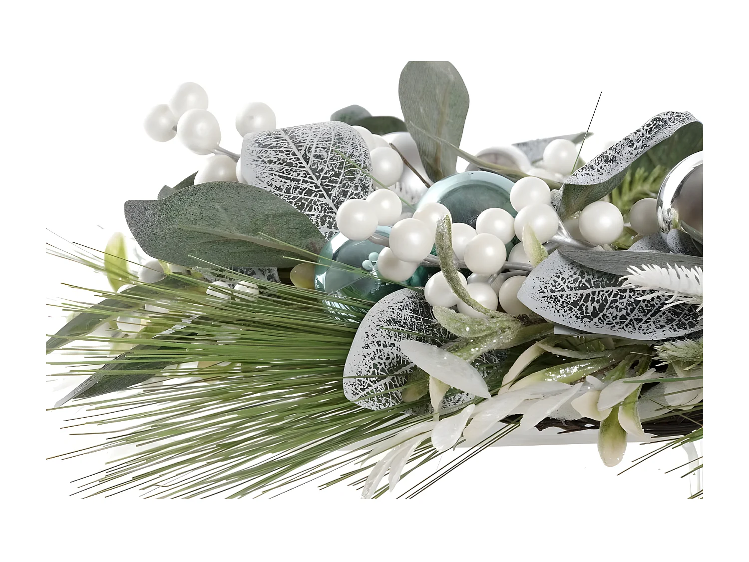 Blauwe zilveren kerstkrans van PVC en rotan 60x60x12 cm, originele feestelijke wanddecoratie