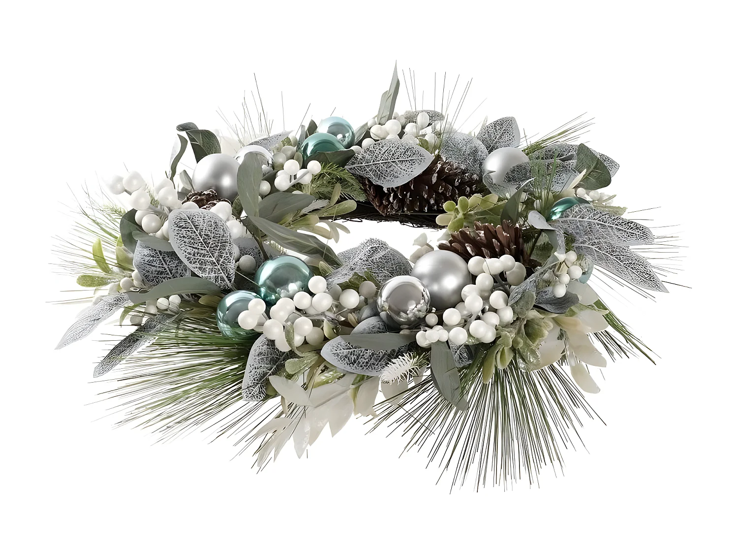 Coroa de Natal de parede azul prateada em PVC e rattan 60x60x12 cm, decoração festiva original