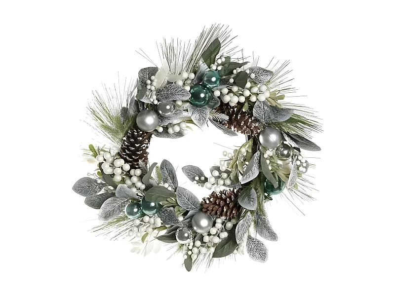 Couronne de Noël argenté Bleu PVC Rotin(60x60x12cm)