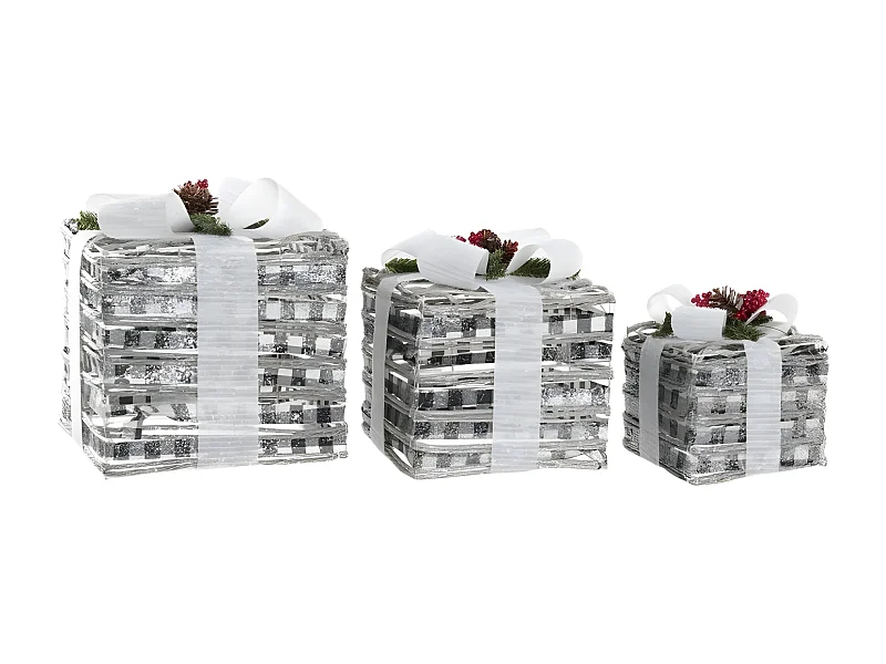 Set de boîtes décoratives DKD Home Decor LED Métal Rotin Enneigé (25 x 25 x 29 cm)
