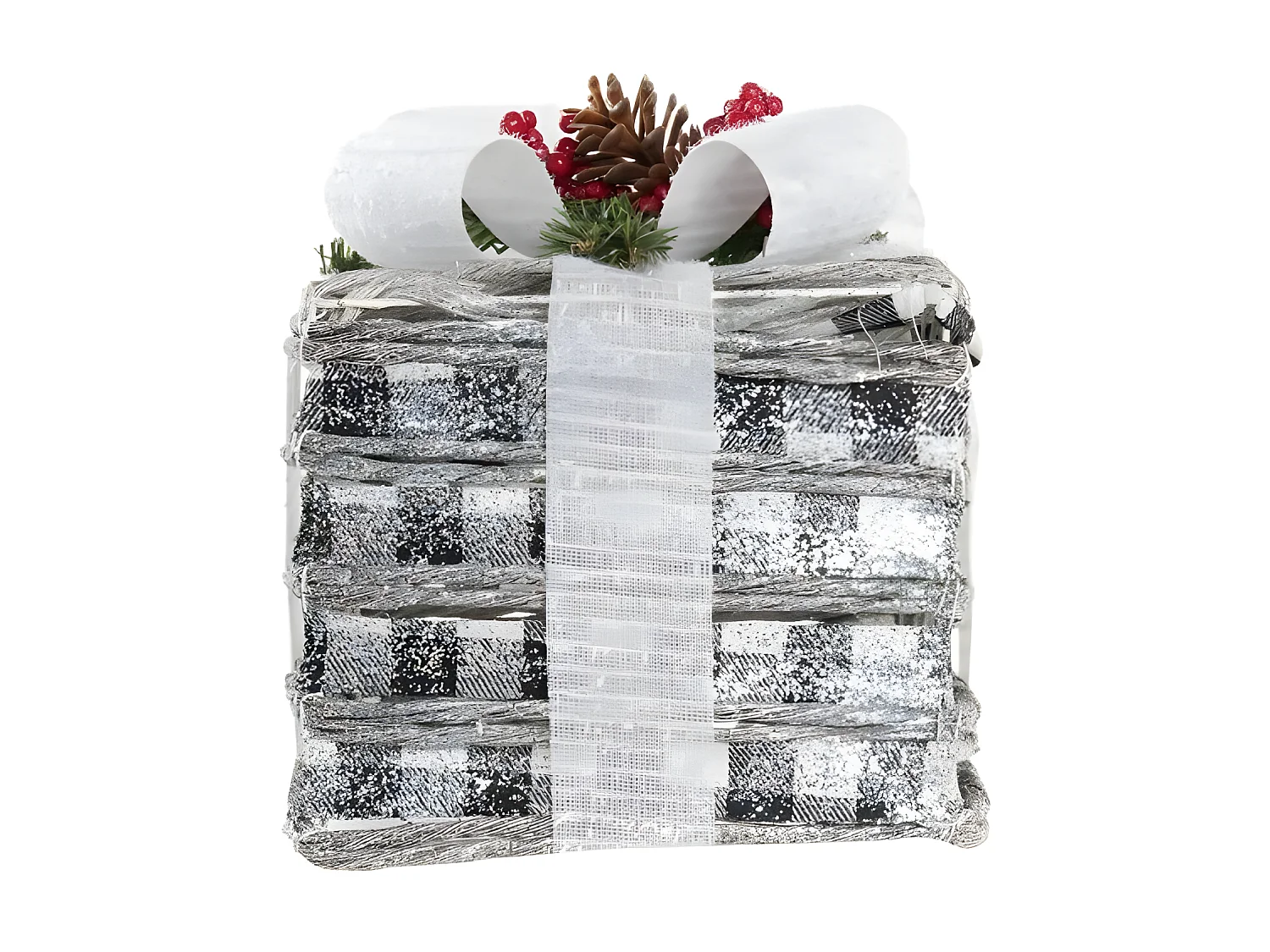 Set de boîtes décoratives DKD Home Decor LED Métal Rotin Enneigé (25 x 25 x 29 cm)