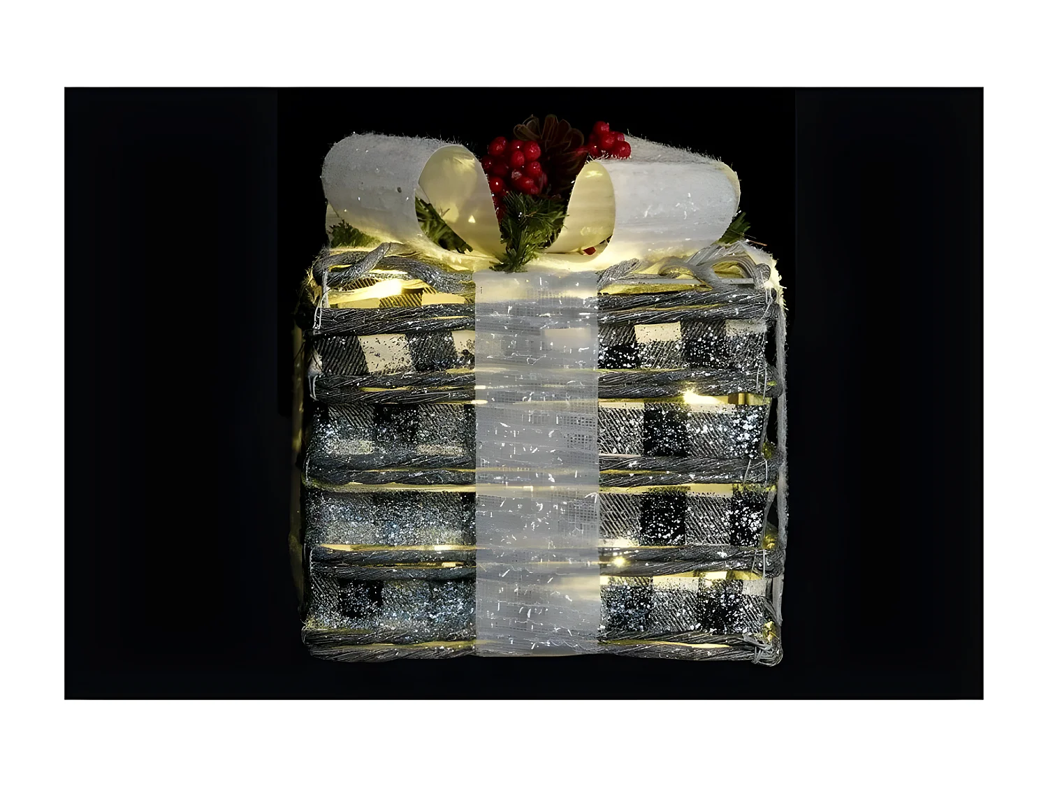 Set de boîtes décoratives DKD Home Decor LED Métal Rotin Enneigé (25 x 25 x 29 cm)