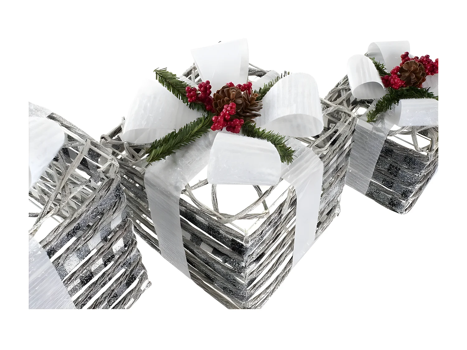 Set de boîtes décoratives DKD Home Decor LED Métal Rotin Enneigé (25 x 25 x 29 cm)