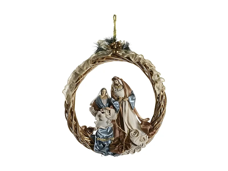 Crèche de Noël Bleu doré Polyester Couronne(30x5x30cm)