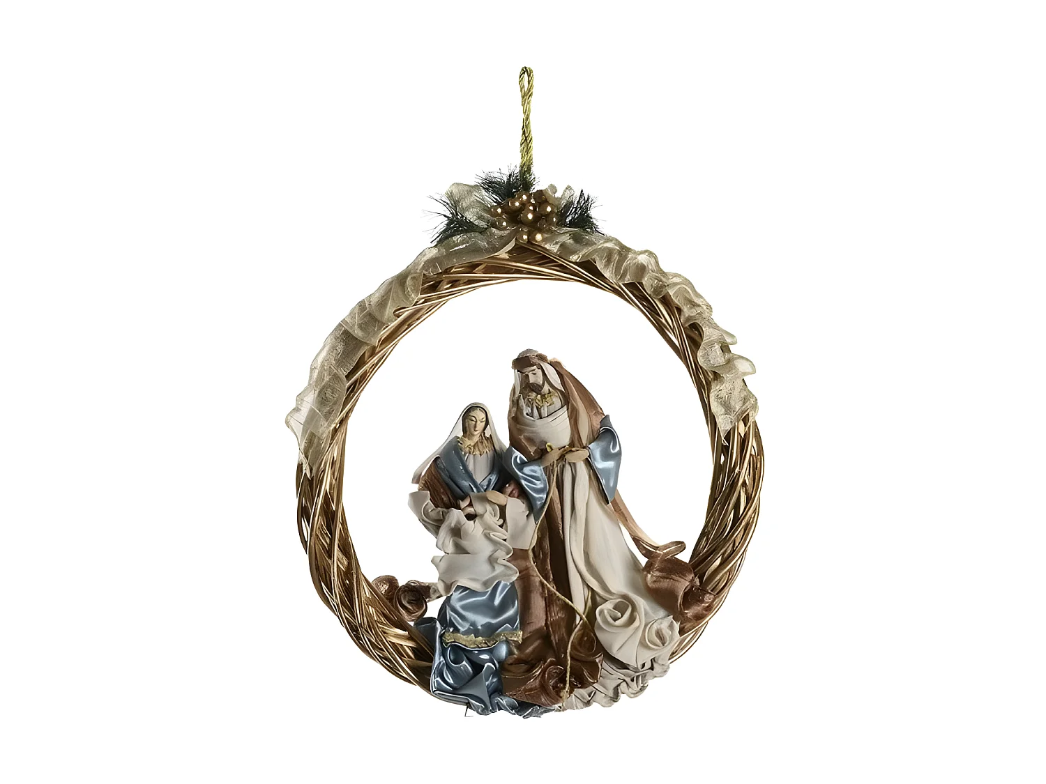 Crèche de Noël Bleu doré Polyester Couronne(30x5x30cm)