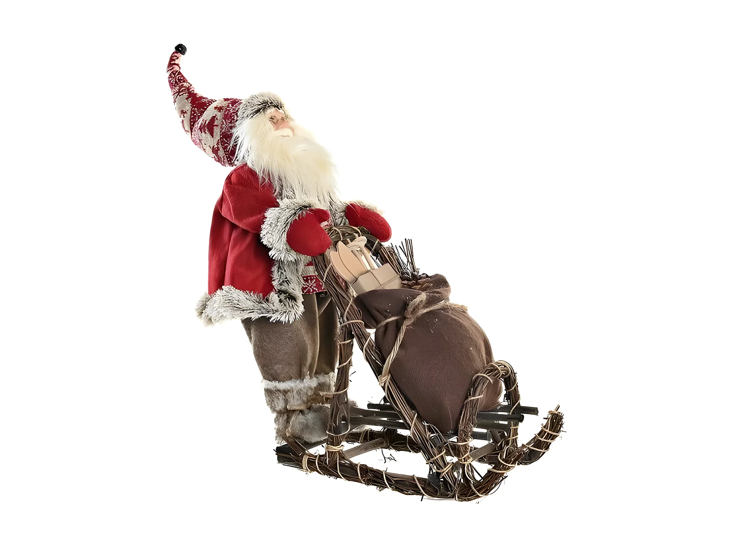 Figurine Décorative rouge gris bois Polyester Père Noël(42x22x48cm)