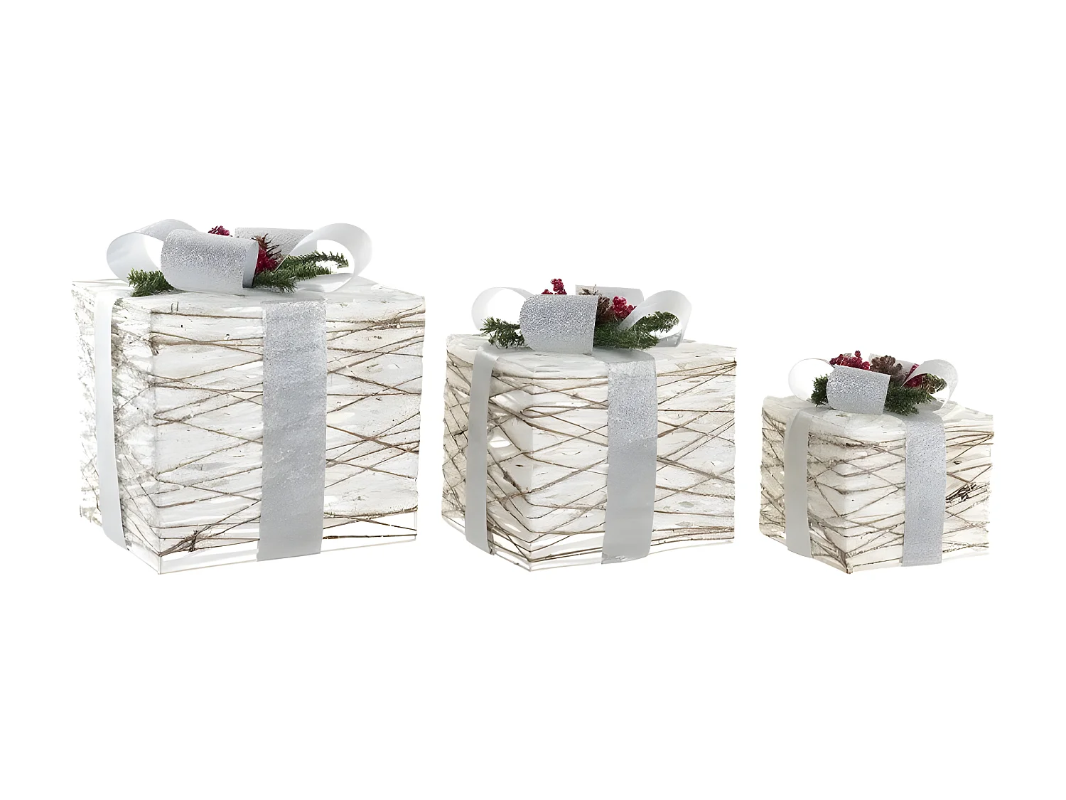 Set de boîtes décoratives blanc LED Rotin(25x25x28cm)