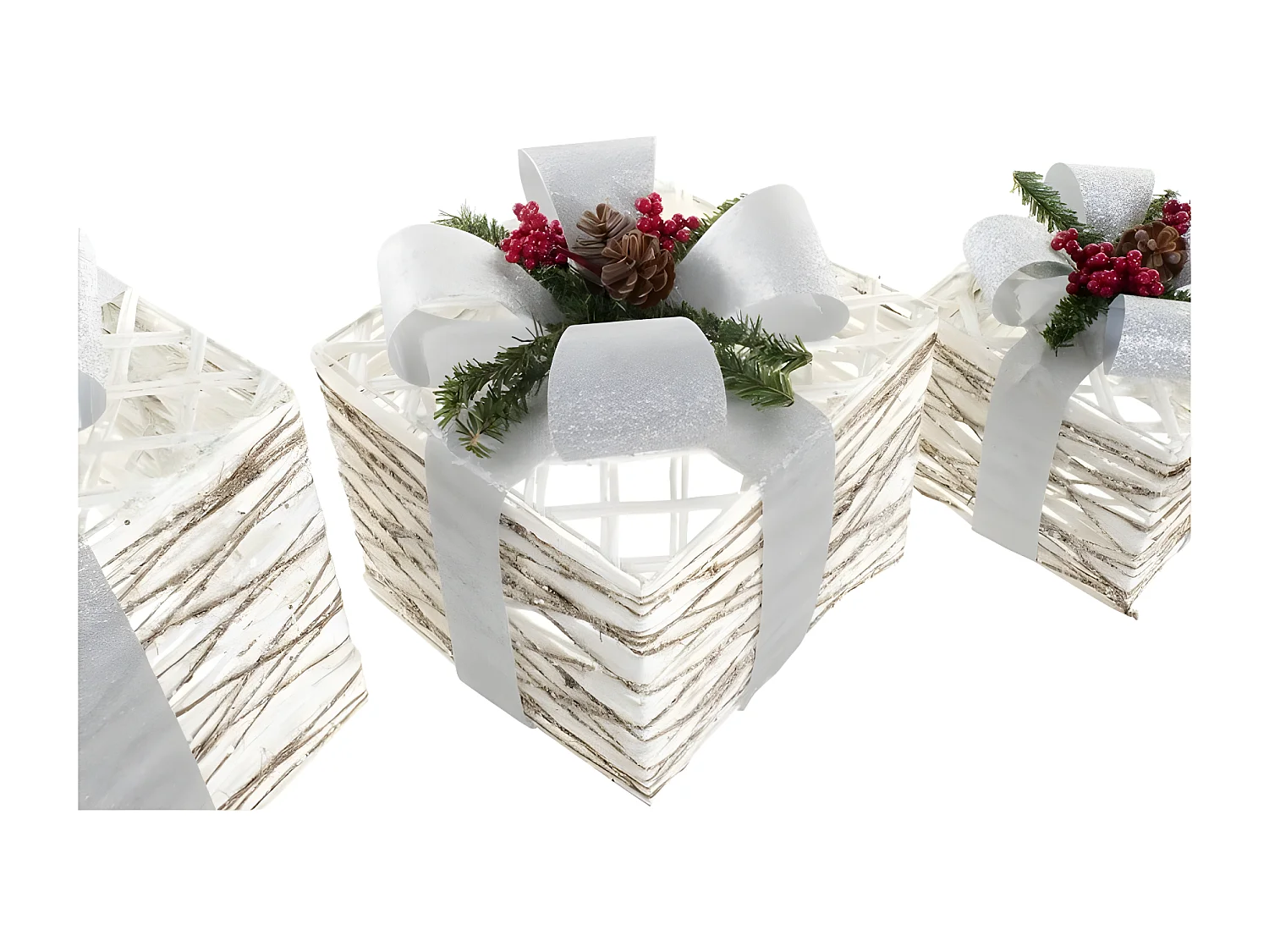 Set de boîtes décoratives blanc LED Rotin(25x25x28cm)