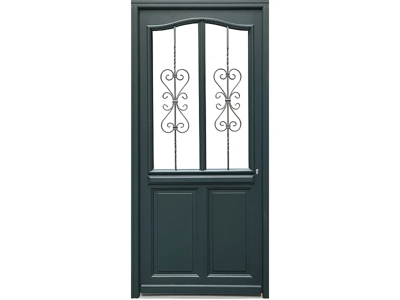 Porte D'Entrée Bois Vitrée, Sabrina , Gris Ral7016, H,215Xl,90 P,Gauche Cote Tableau